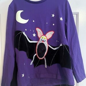Mini Boden Purple Long Sleeve Bat Halloween Shirt, size 7-8 years